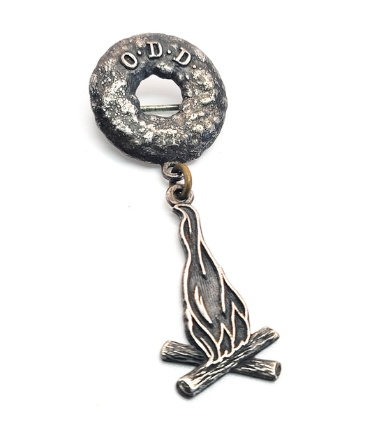 O.D.D. Sterling silver plated vintage fraternal order camp fire brooch pin