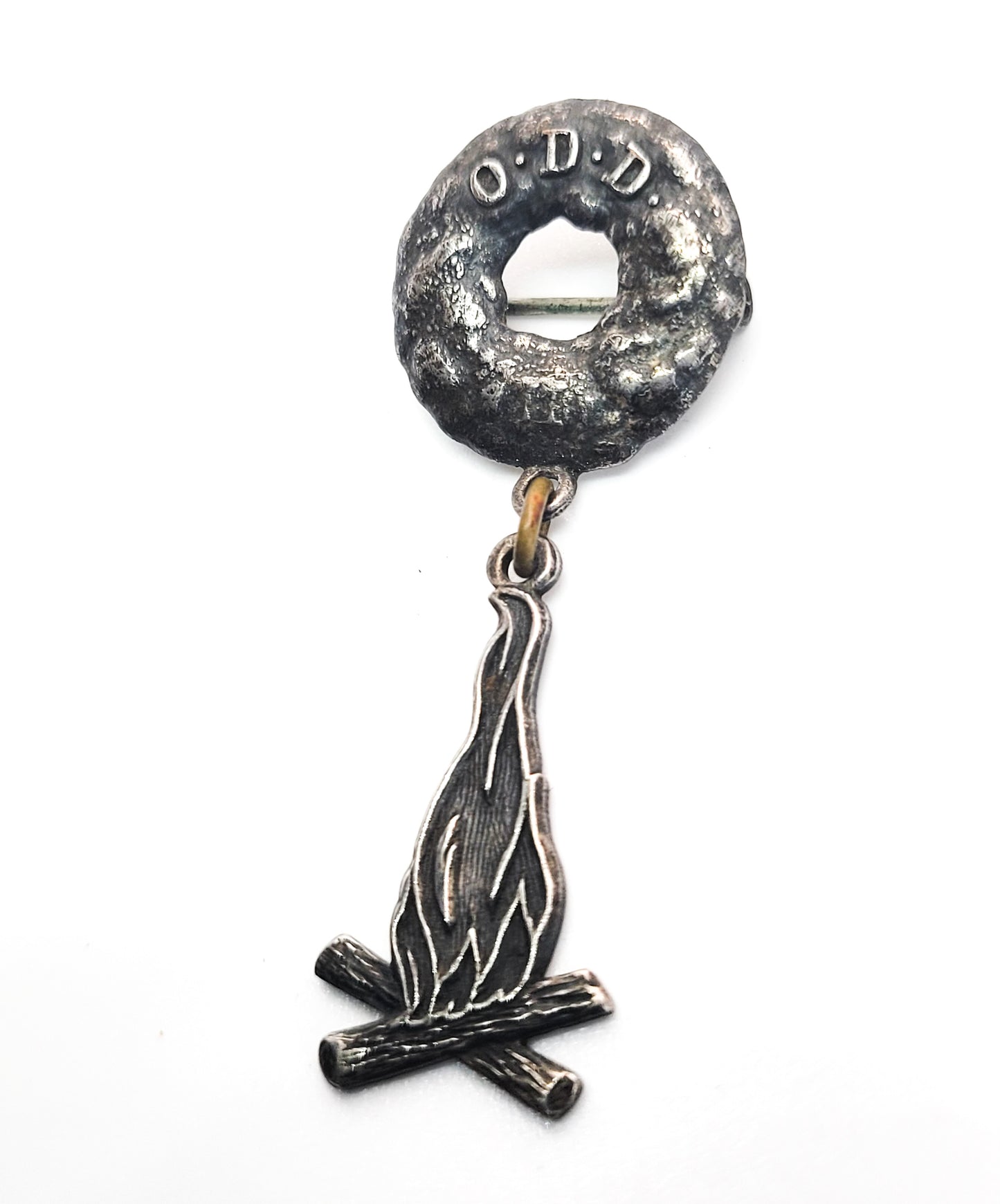 O.D.D. Sterling silver plated vintage fraternal order camp fire brooch pin