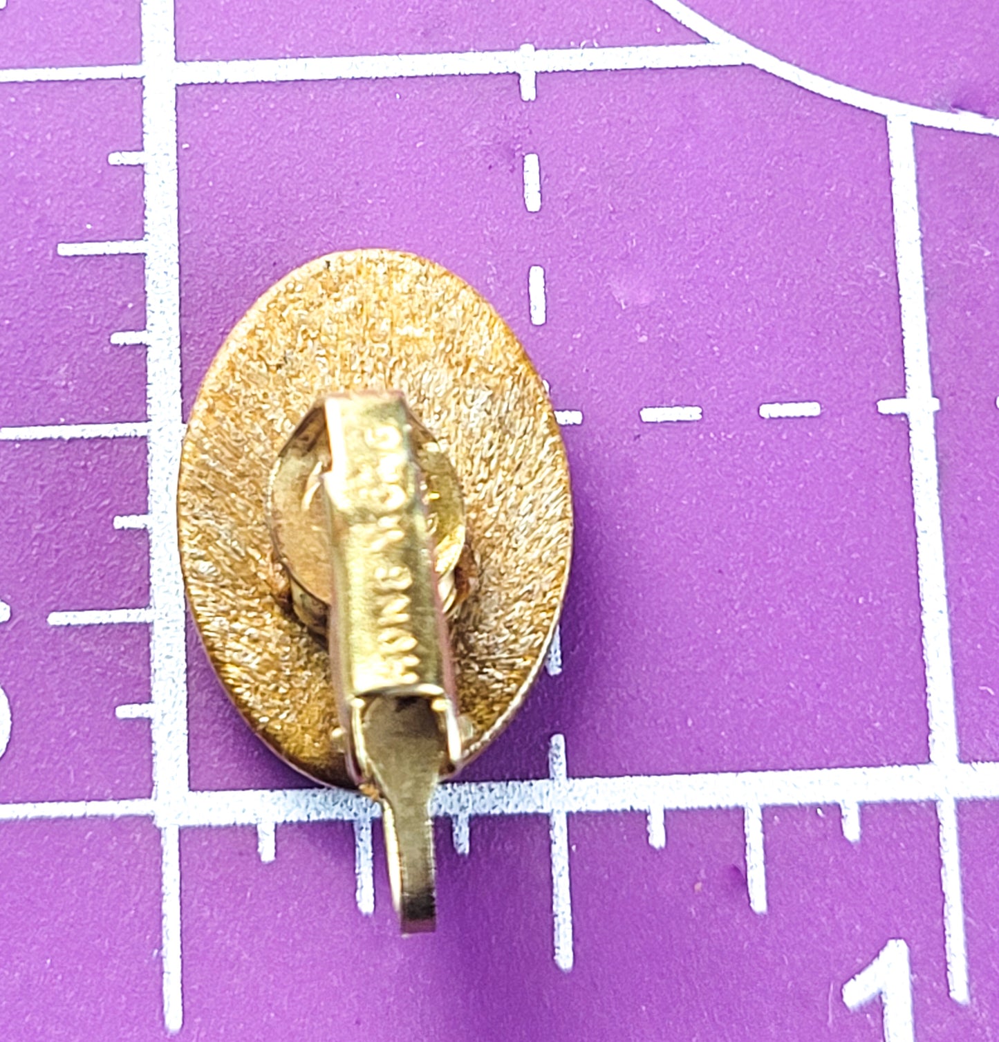 Retro Lotus flower carved wood vintage clip on earrings made in Hong Kong