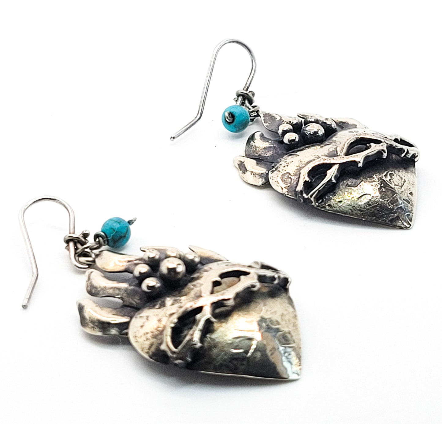 Felipe Barbosa signed Sacred Heart turquoise large silver earrings