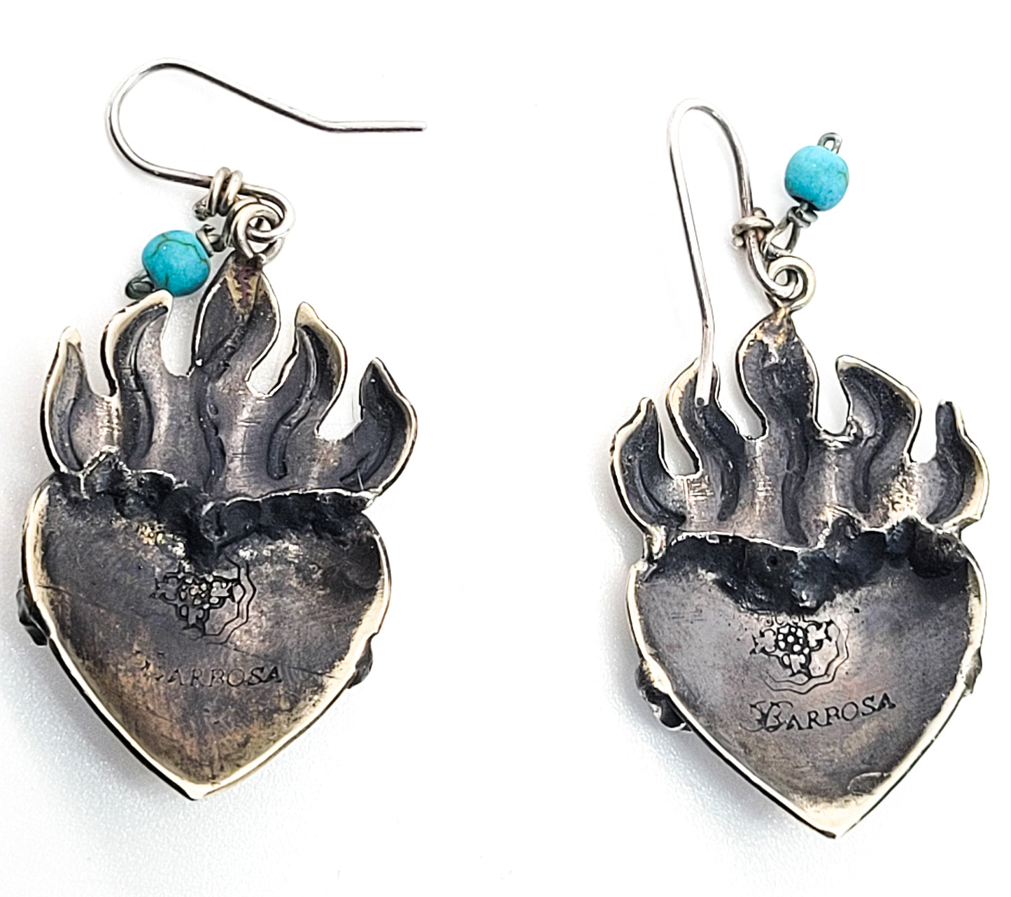 Felipe Barbosa signed Sacred Heart turquoise large silver earrings