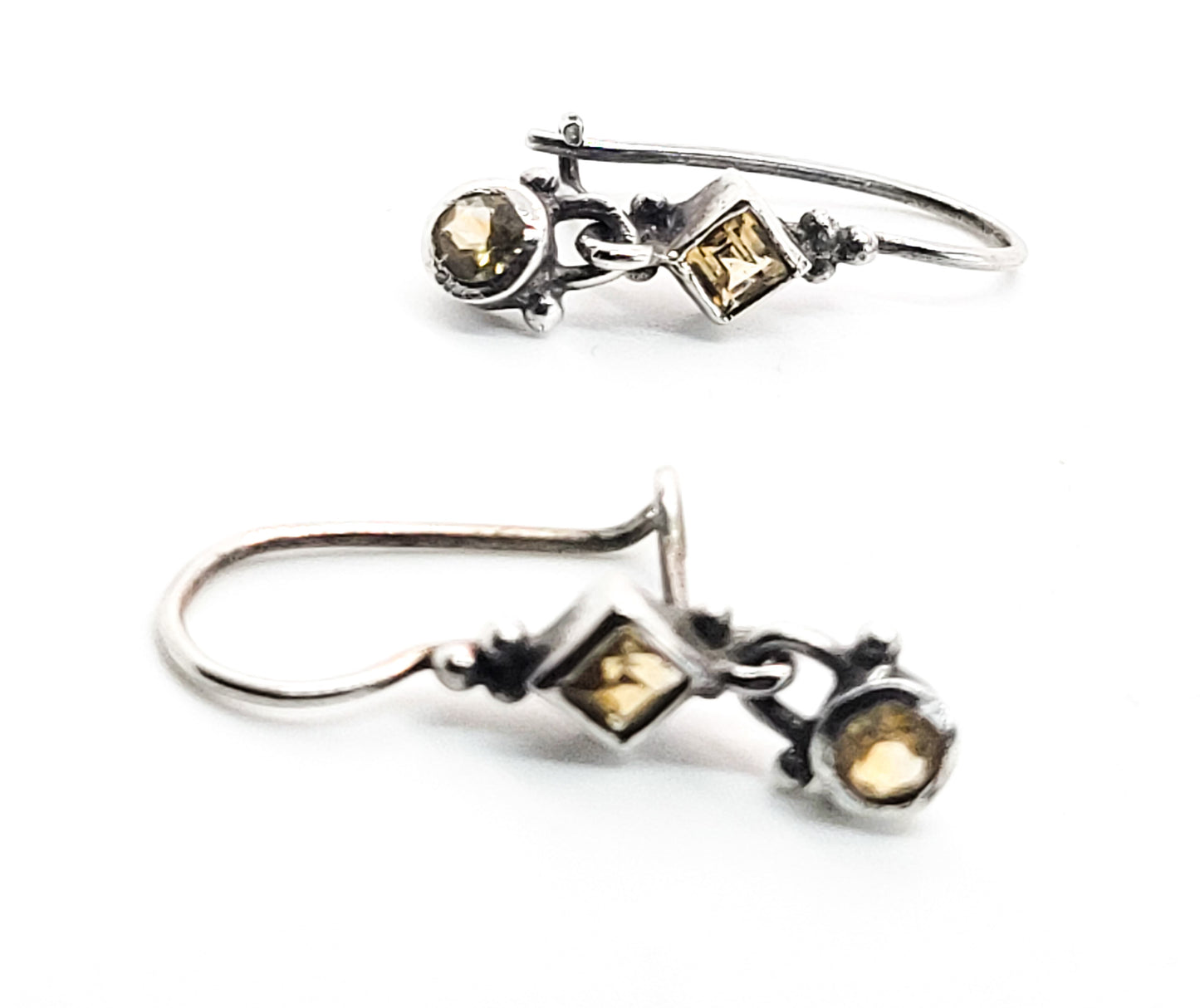 Citrine yellow gemstone sterling silver princess cut drop vintage earrings