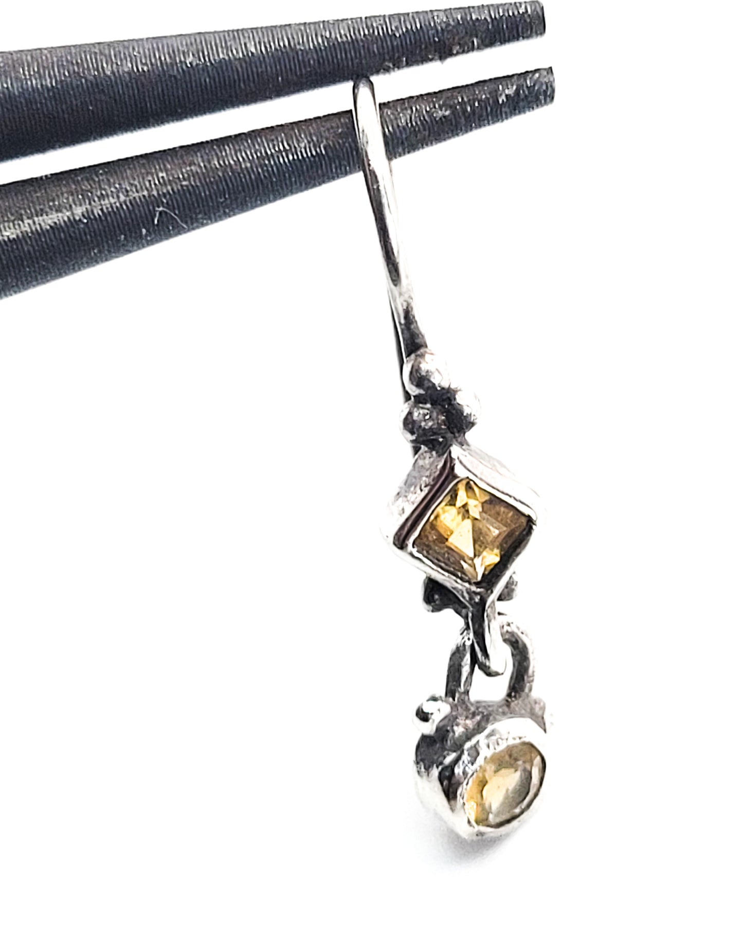 Citrine yellow gemstone sterling silver princess cut drop vintage earrings