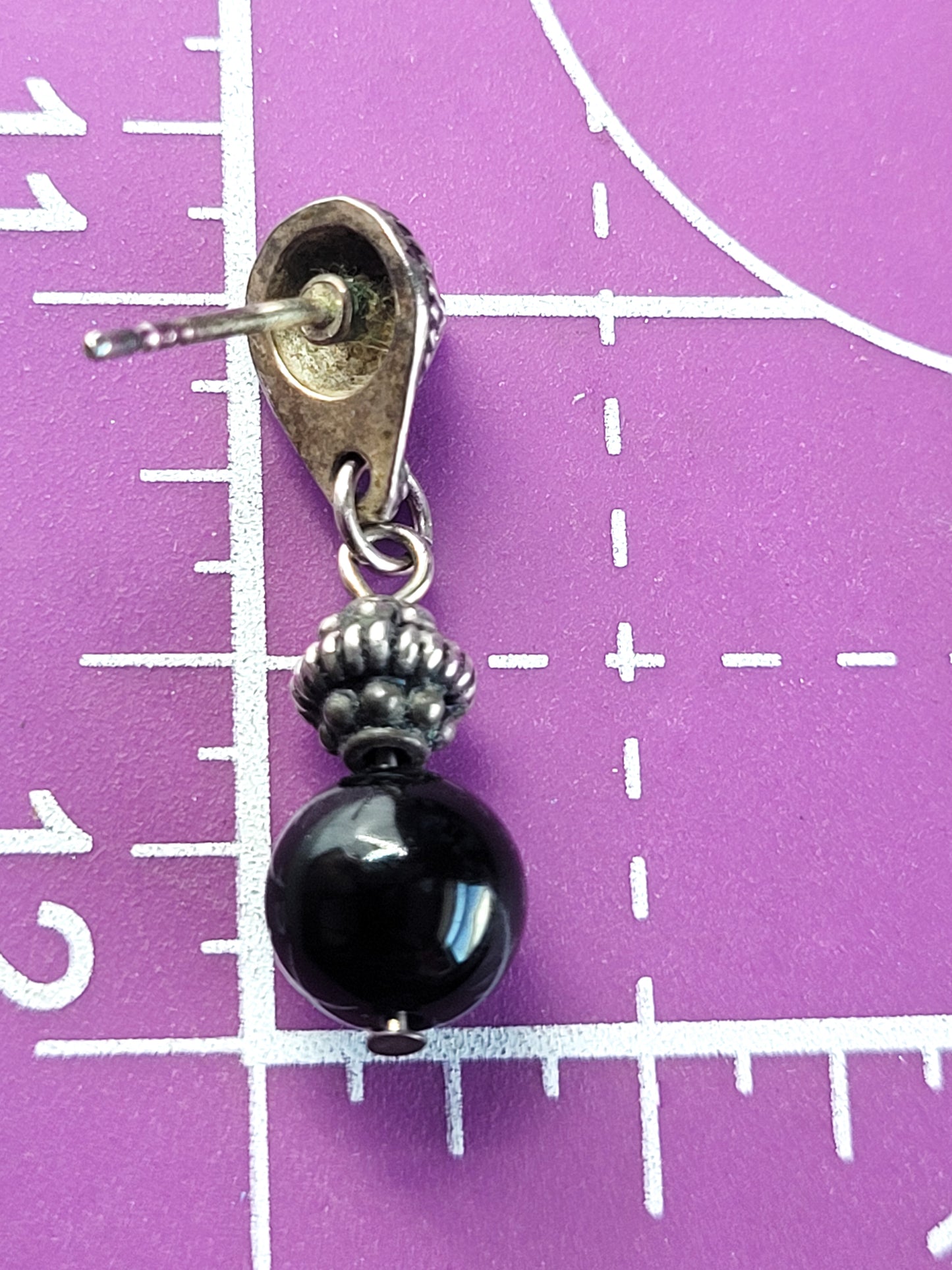 Black onyx sterling silver Balinese tribal vintage beaded drop earings
