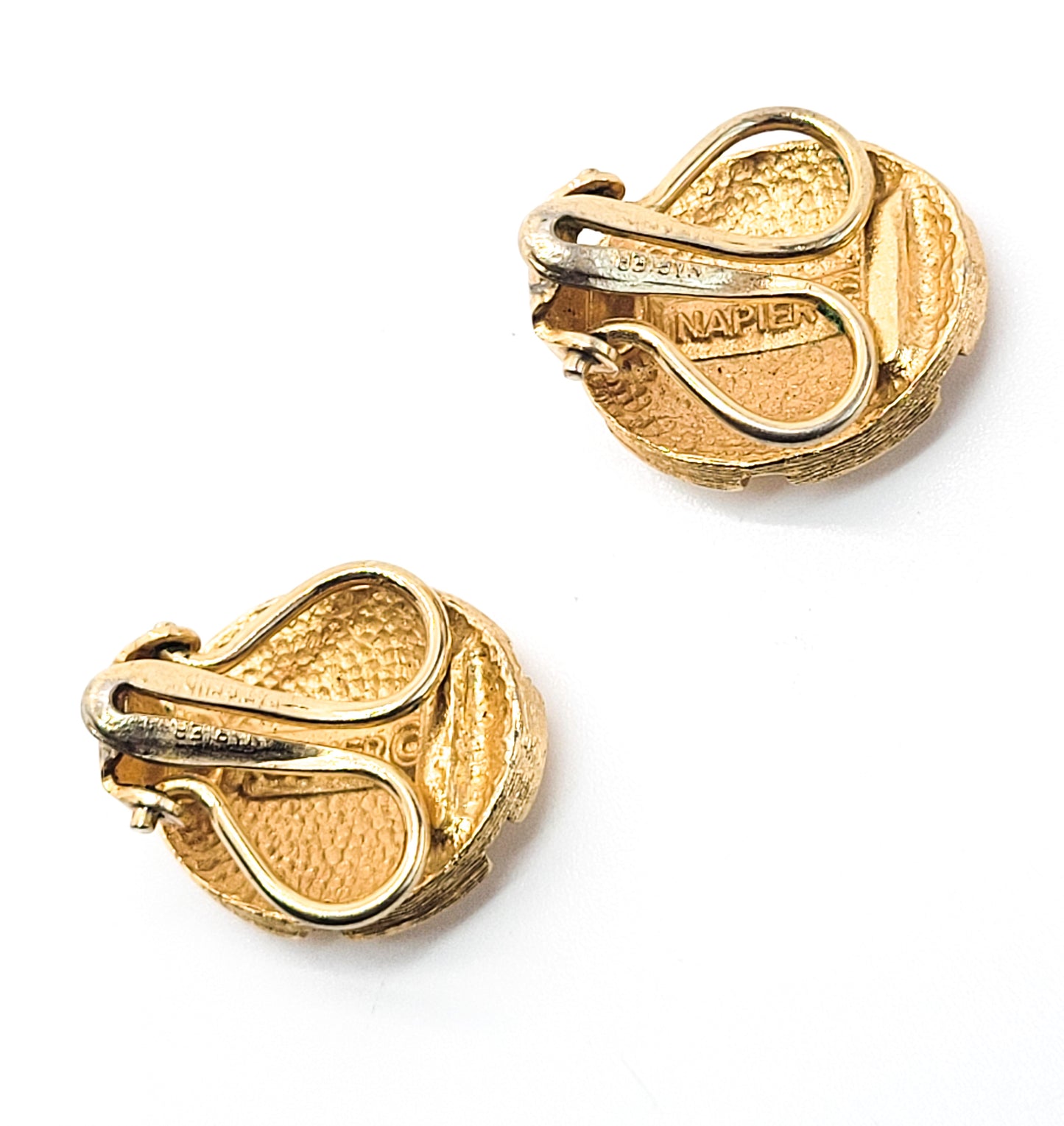 Napier Turtle shell vintage gold toned cluster signed clip on earrings