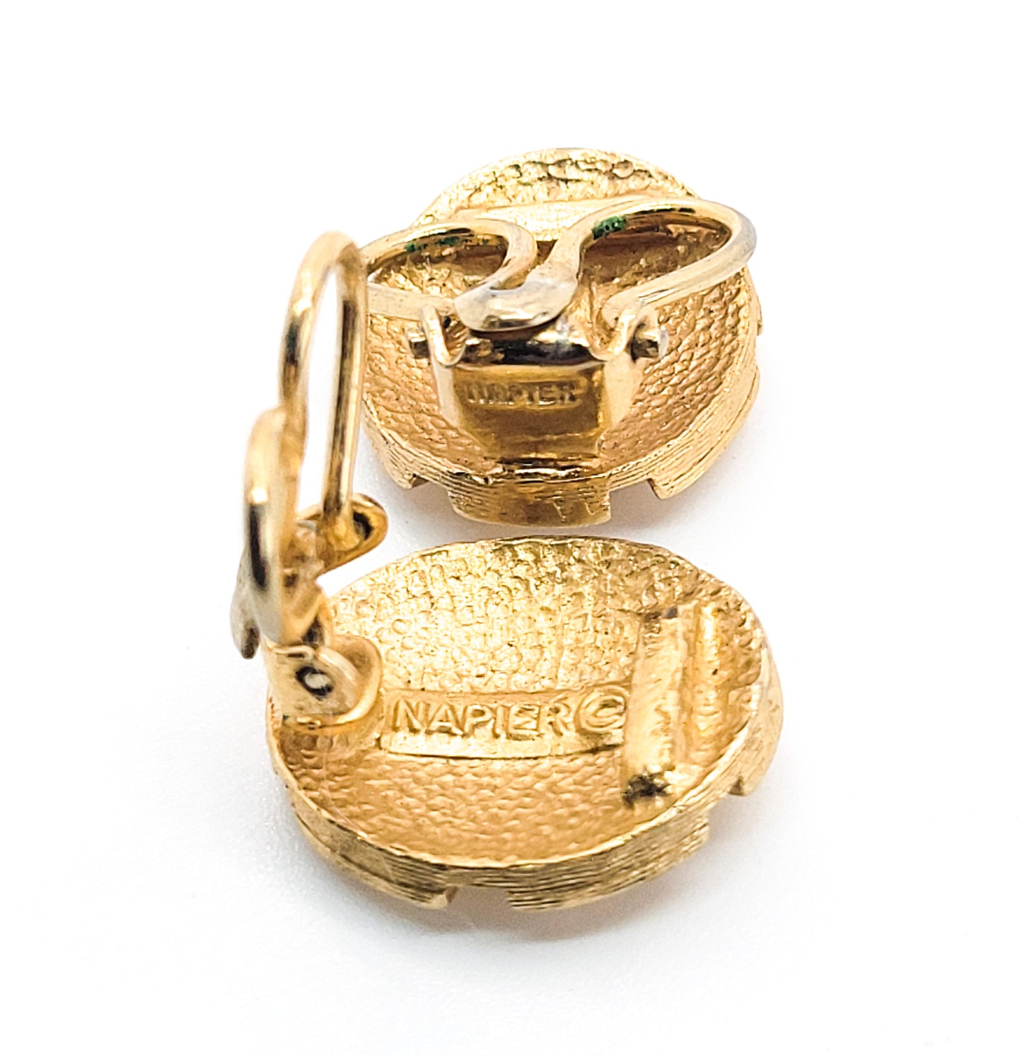 Napier Turtle shell vintage gold toned cluster signed clip on earrings