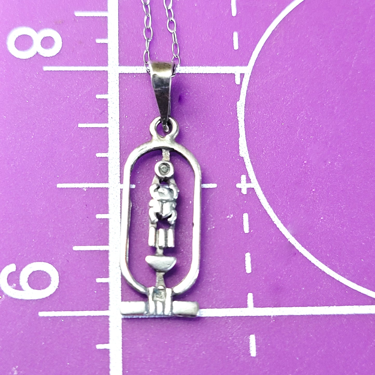 Egyptian cartouche Ra scarab open work sterling silver vintage pendant necklace