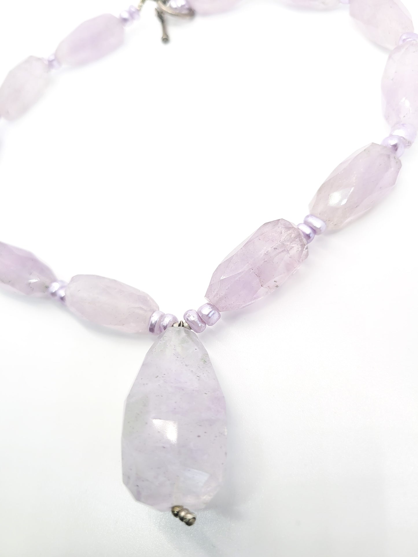 Chunky Amethyst and lavender pearl artisan beaded sterling statement necklace