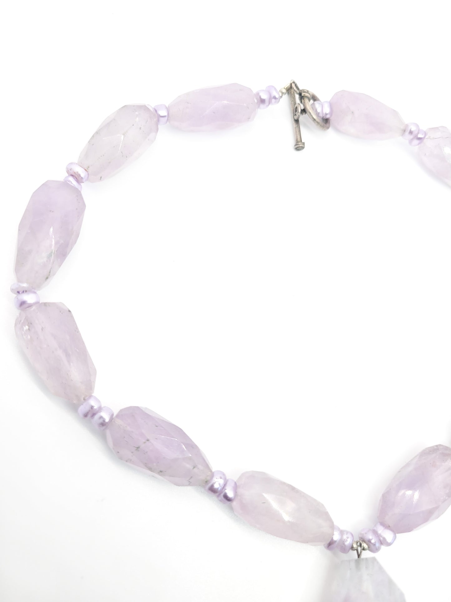 Chunky Amethyst and lavender pearl artisan beaded sterling statement necklace