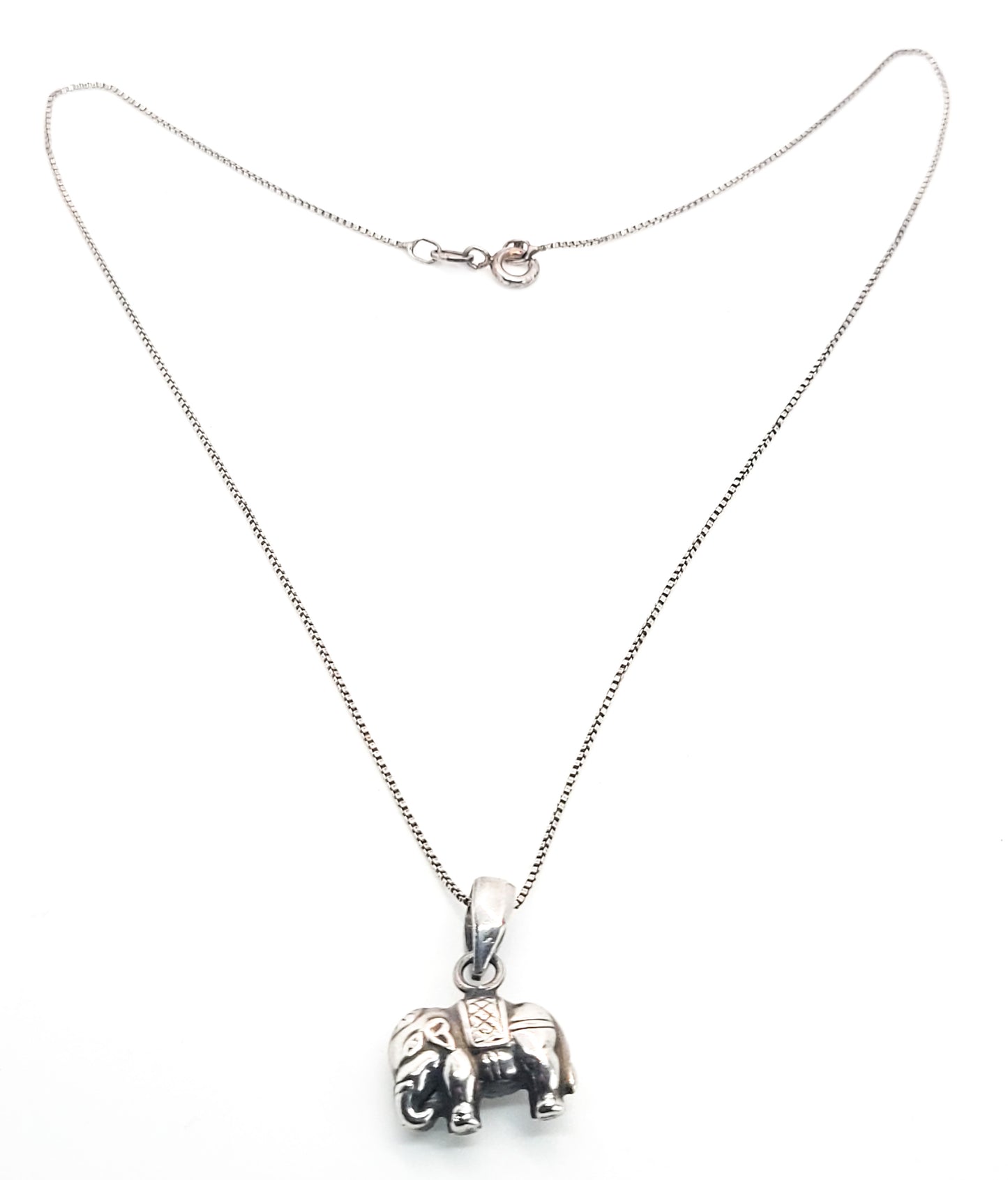 Tribal elephant figural puffy sterling silver pendant necklace