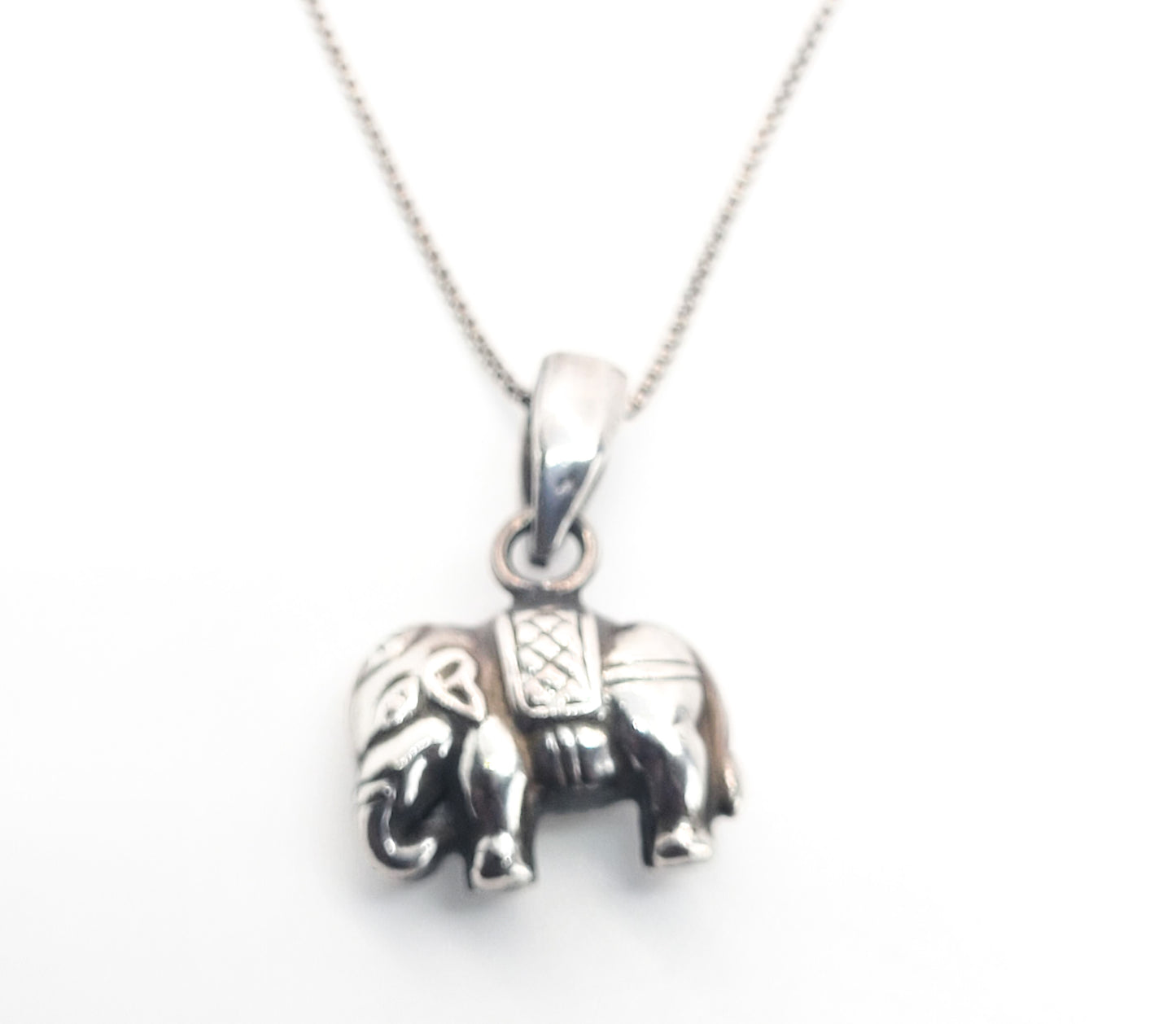 Tribal elephant figural puffy sterling silver pendant necklace