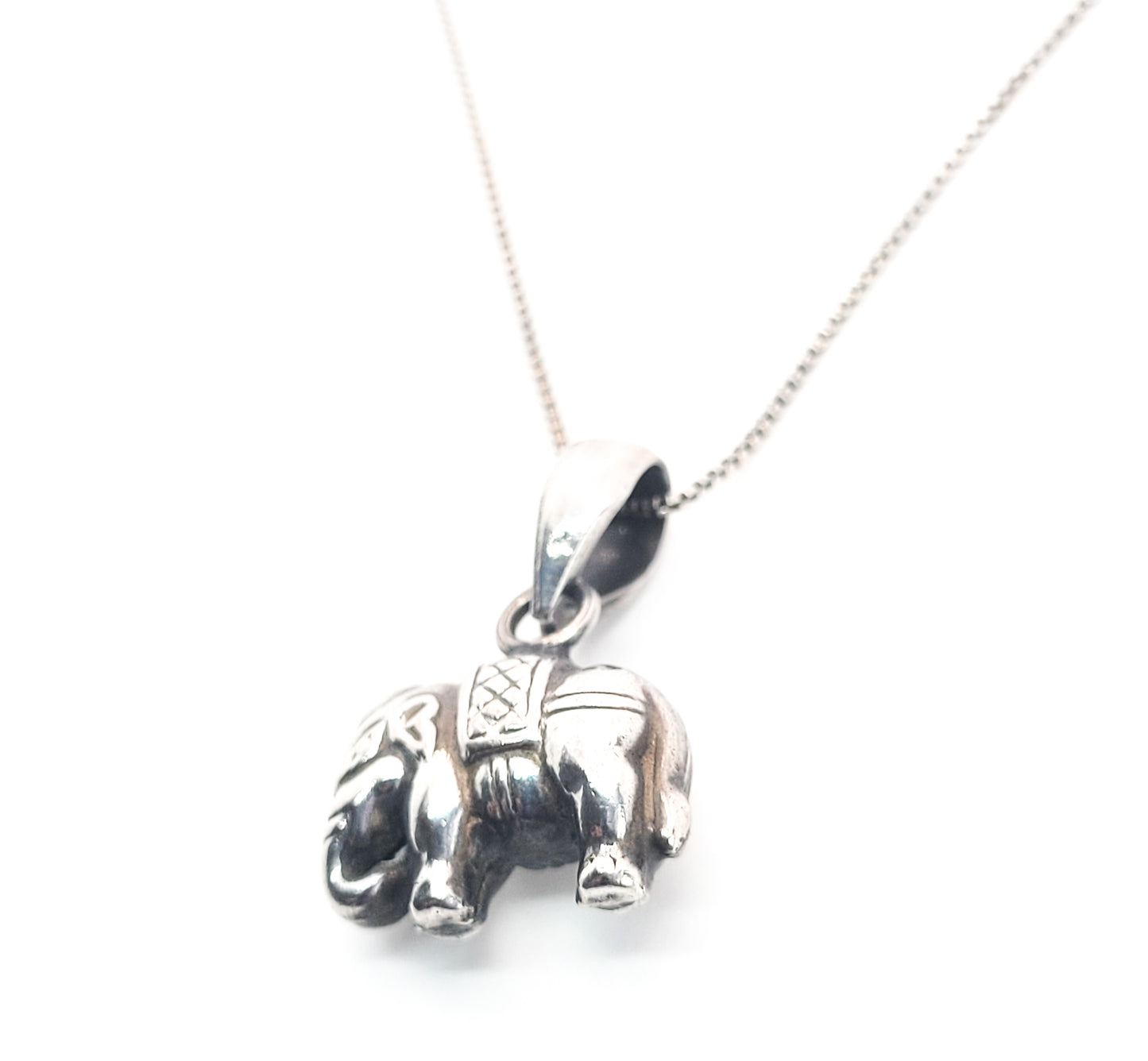 Tribal elephant figural puffy sterling silver pendant necklace