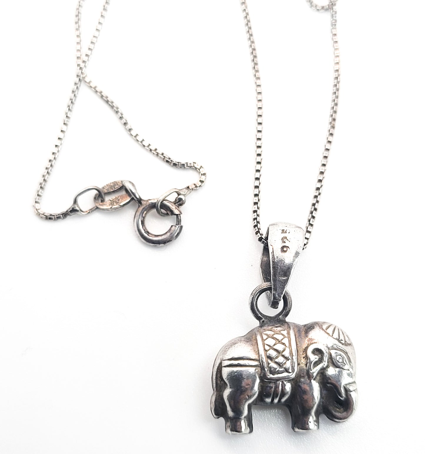 Tribal elephant figural puffy sterling silver pendant necklace