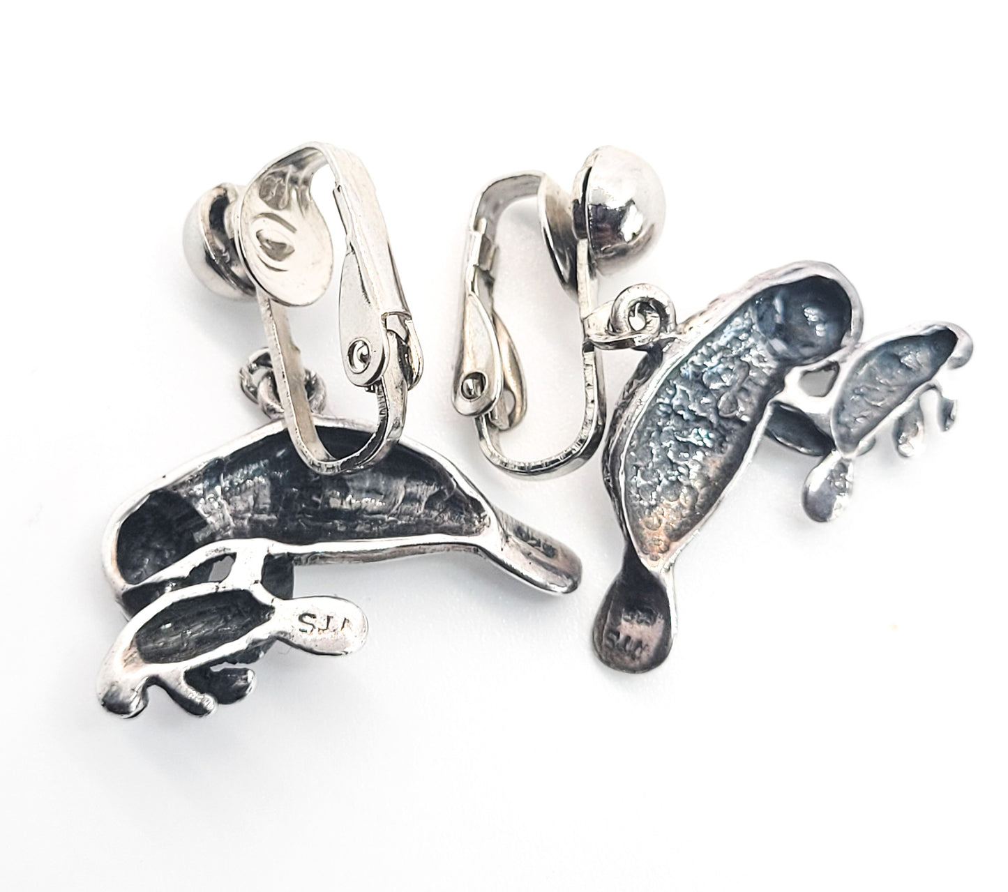Mom and baby sterling silver vintage sea life clip on earrings