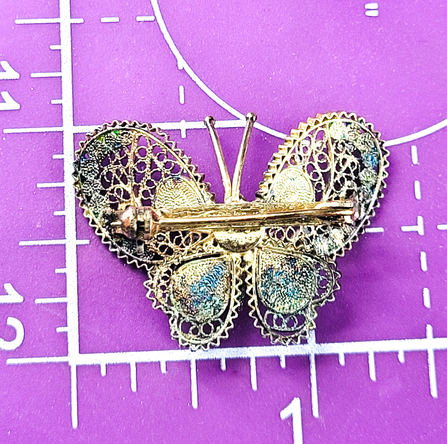 ALIOTO ADRIANA signed enamel spun silver italian 800 vintage butterfly brooch