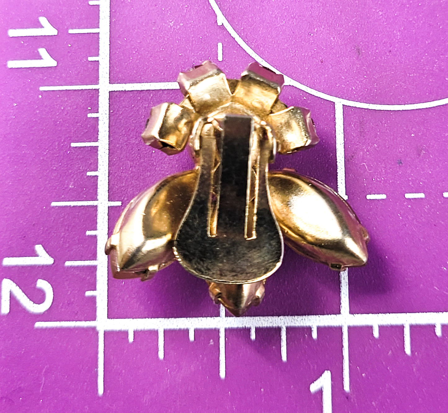 Pink Satin glass vintage rhinestone cluster clip on earrings mid century