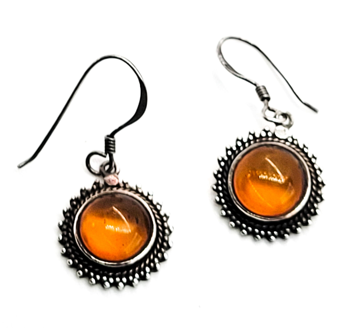 Boma vintage sterling silver Round Baltic amber tribal drop earrings