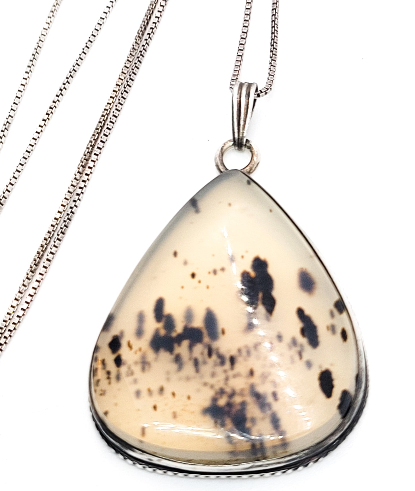 Dendritic agate pear cut sterling silver vintage pendant necklace