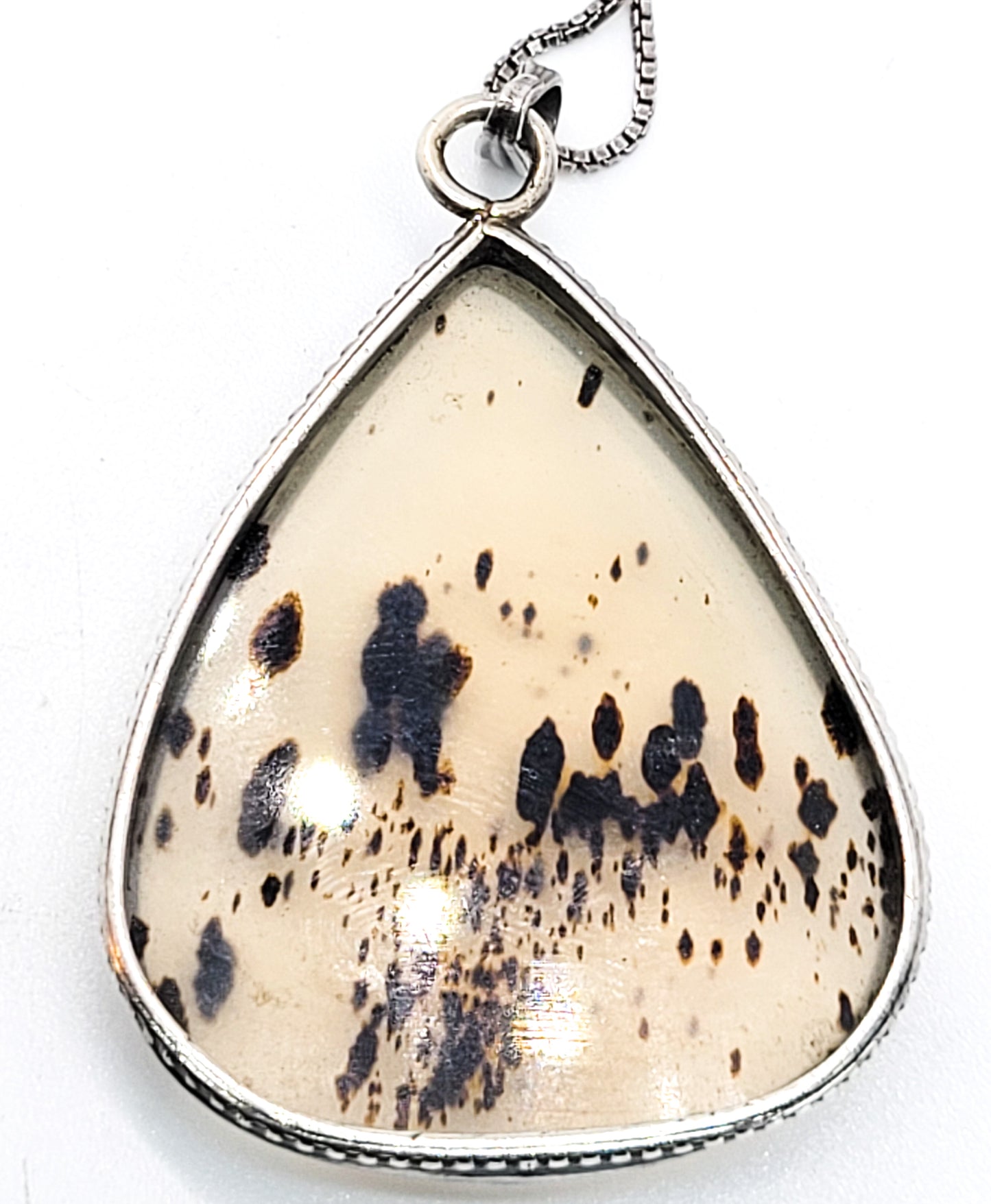 Dendritic agate pear cut sterling silver vintage pendant necklace