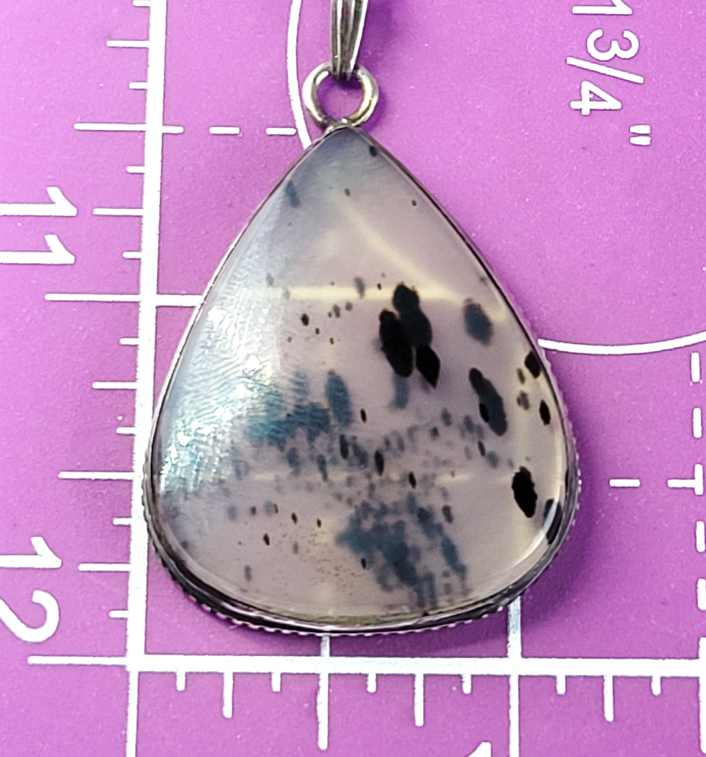 Dendritic agate pear cut sterling silver vintage pendant necklace