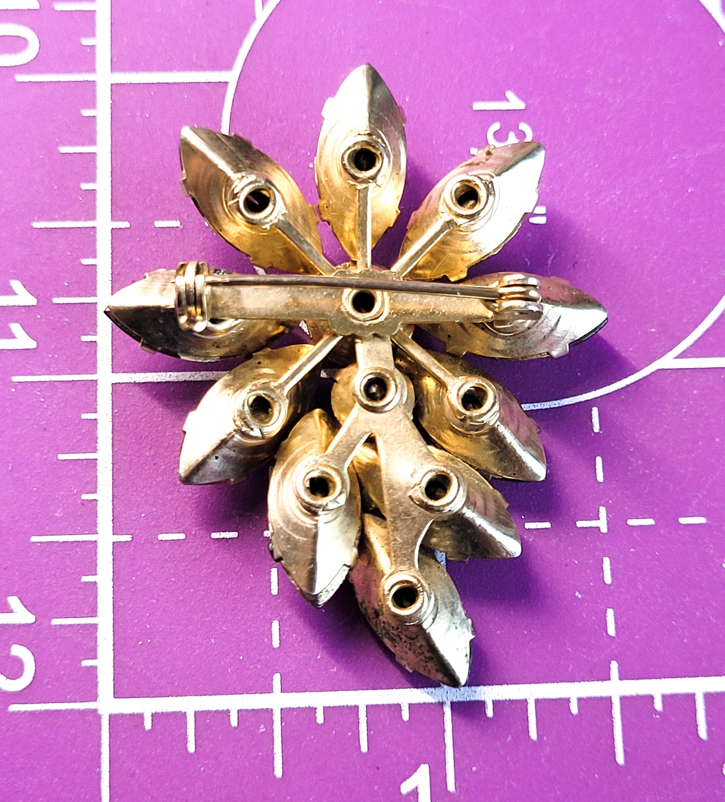 Autumn fall topaz brown and orange prong set vintage rhinestone brooch