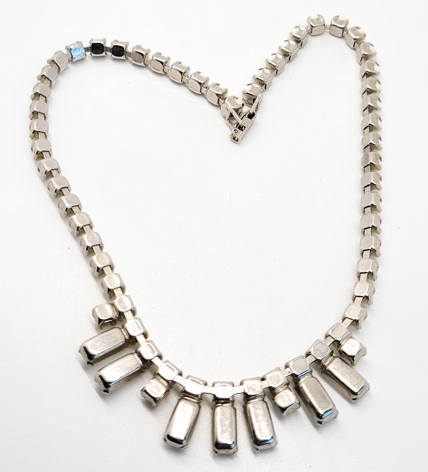 Milk glass baguette vintage white small rhinestone collar necklace mid century