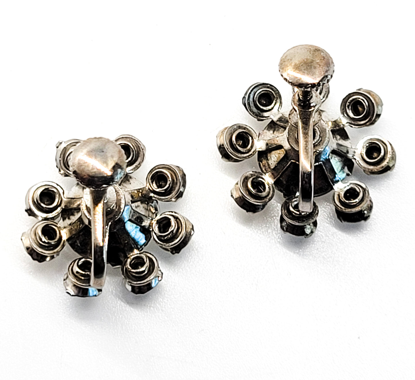 Bright clear Atomic flower clear rhinestone vintage screw back earrings