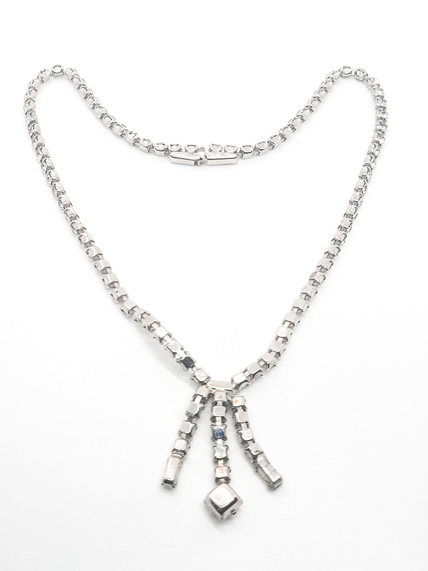 Waterfall clear vintage rhinestone princess cut necklace retro mid century