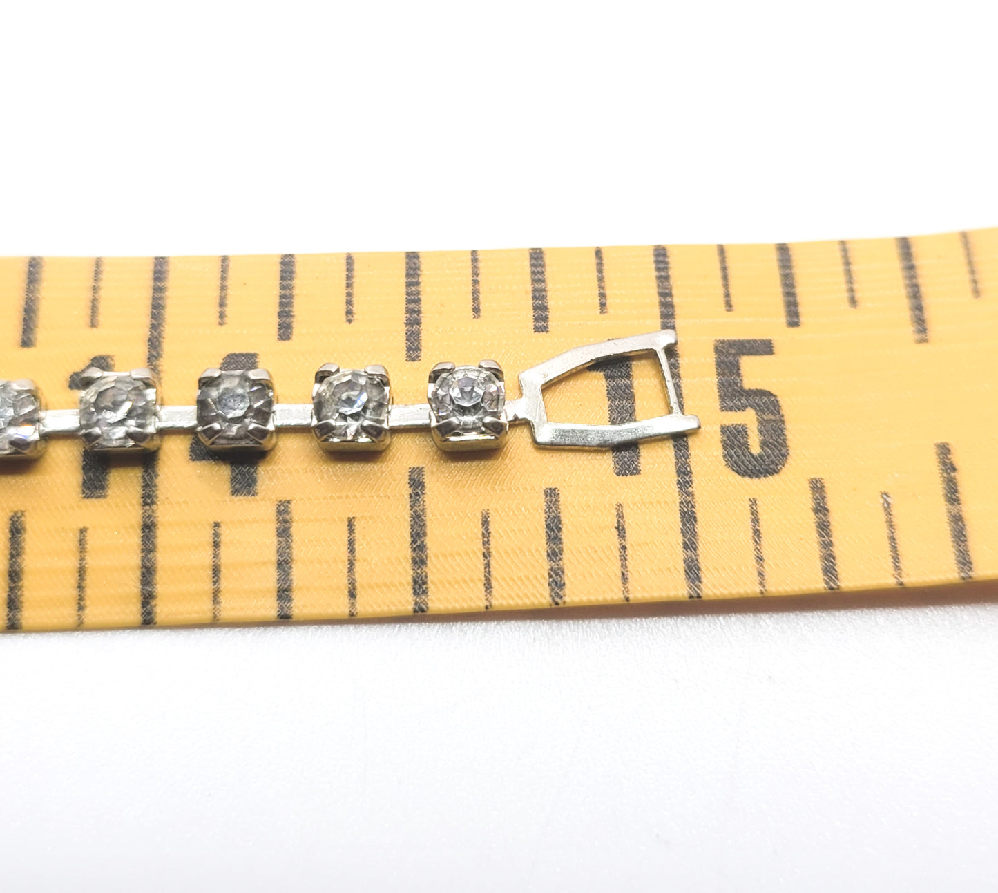 Emerald cut clear rhinestone dainty vintage collar necklace mid century
