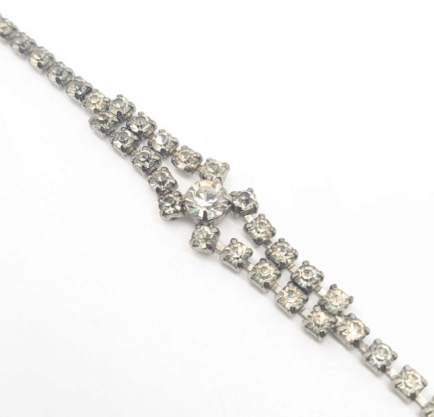 Chevron clear rhinestone prong set vintage tennis bracelet mid century