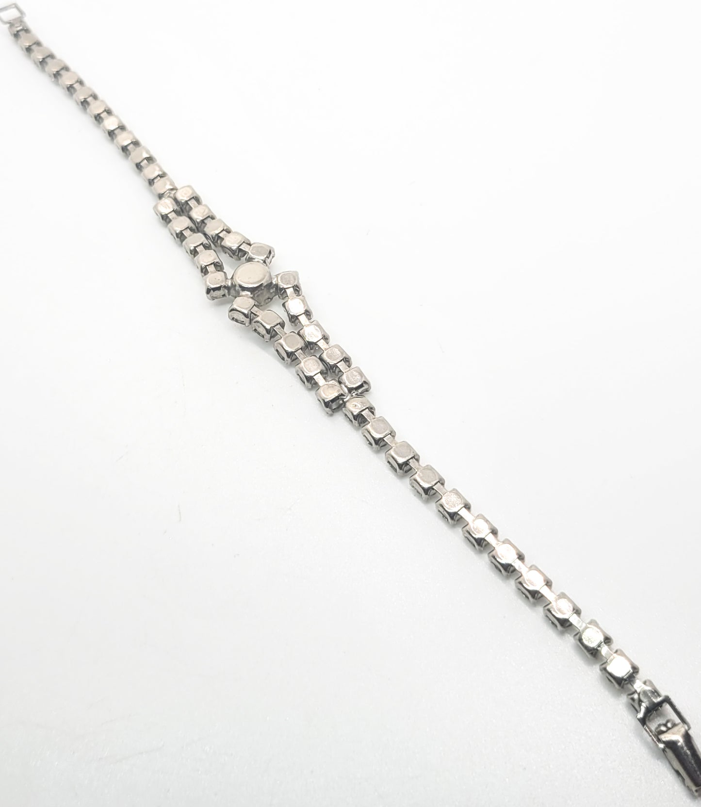 Chevron clear rhinestone prong set vintage tennis bracelet mid century