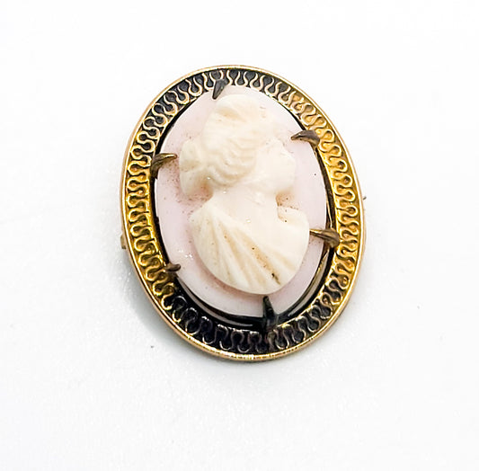 John H Peckham JHP antique pink glass small gold filled cameo brooch