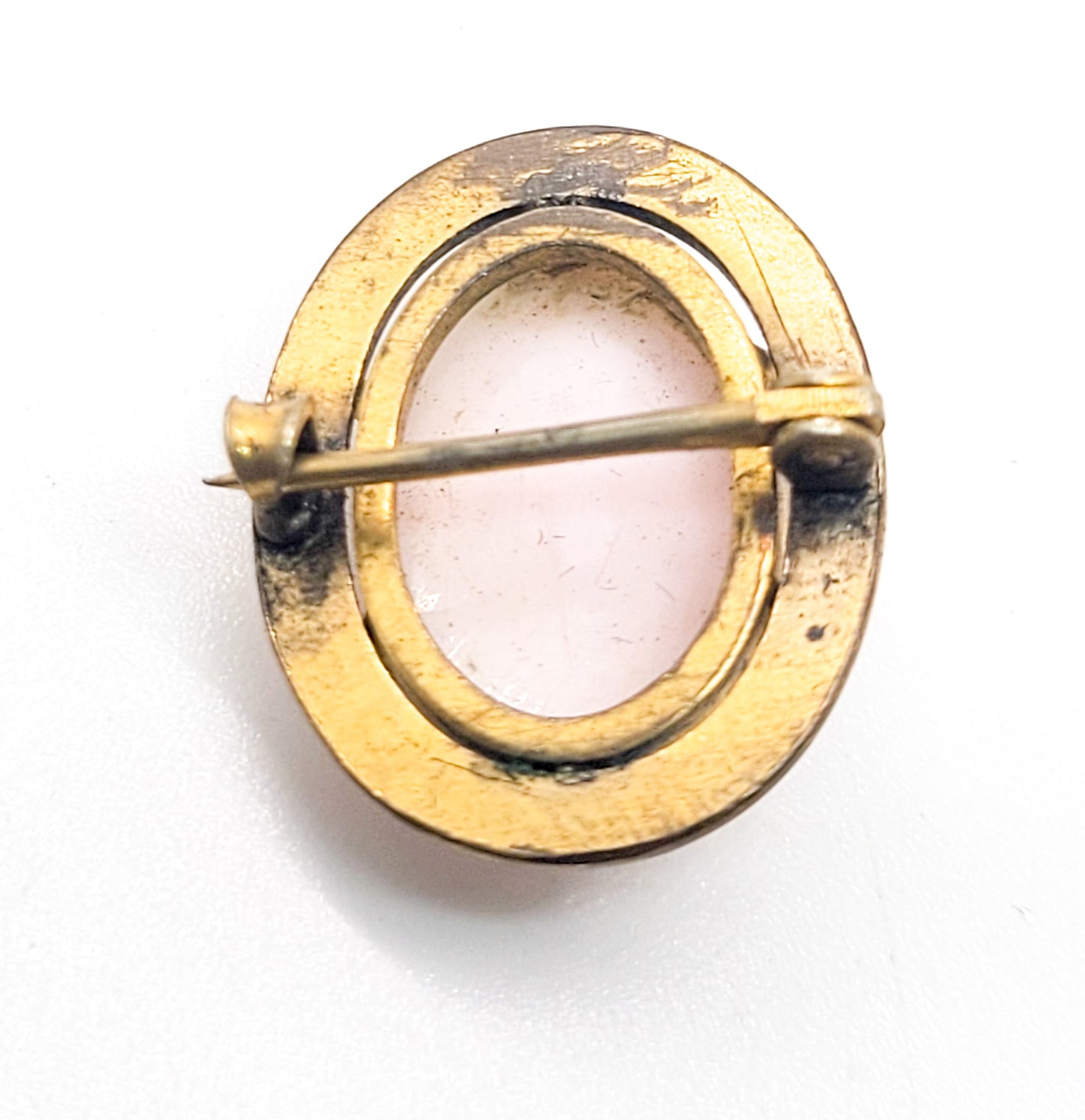 John H Peckham JHP antique pink glass small gold filled cameo brooch