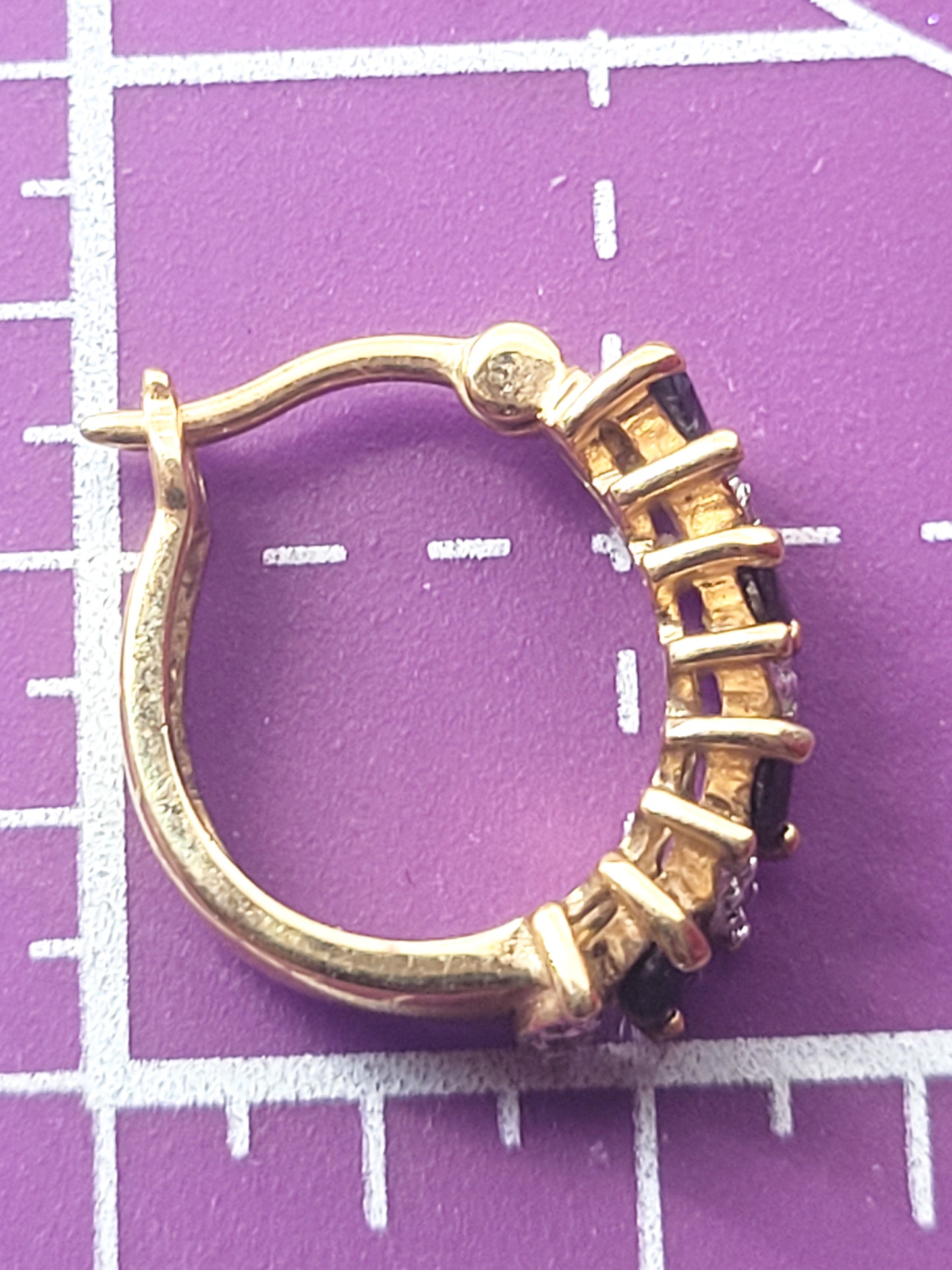 Black spinel gold over sterling silver vintage leverback hoop earrings