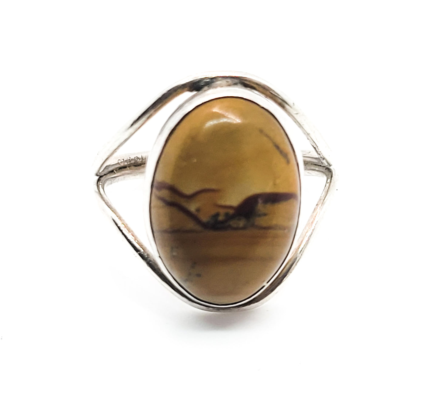 RK Native American picture Jasper split shank vintage sterling silver ring size 8