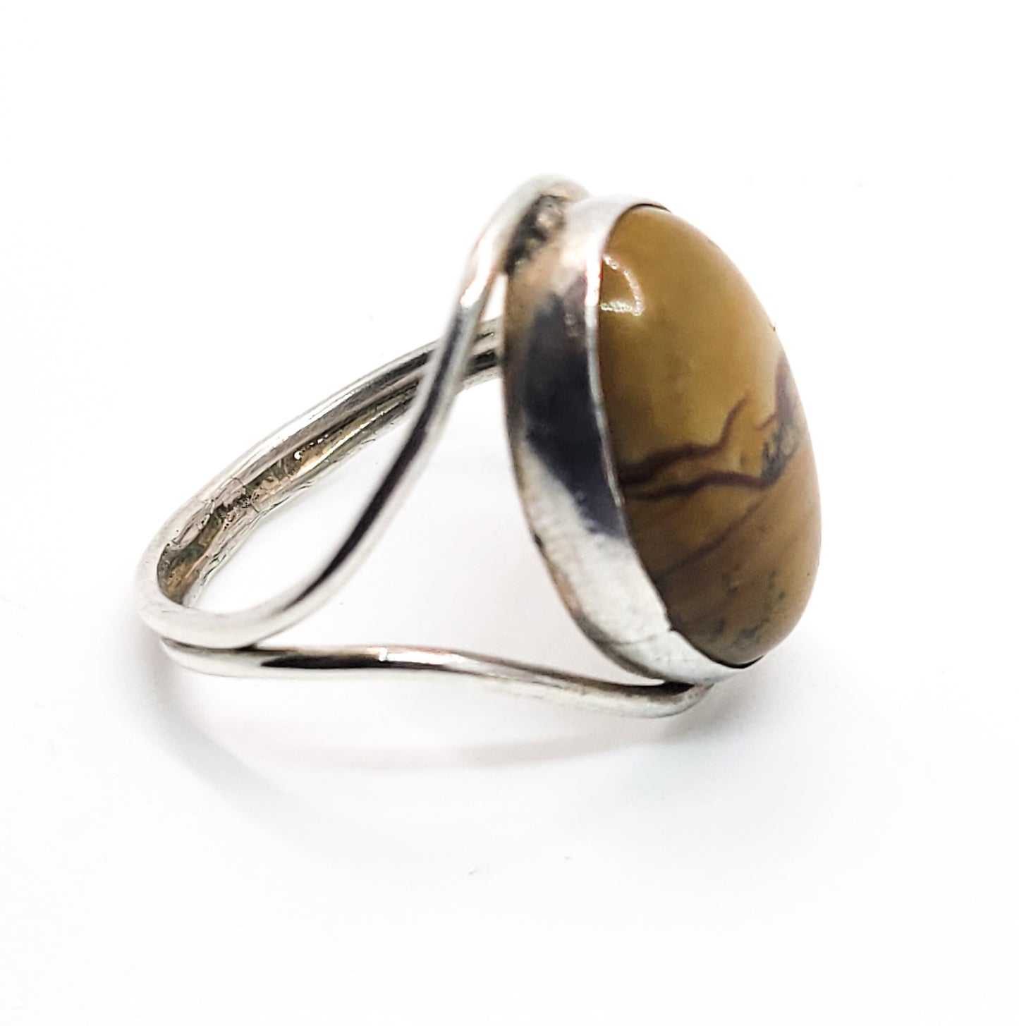 RK Native American picture Jasper split shank vintage sterling silver ring size 8