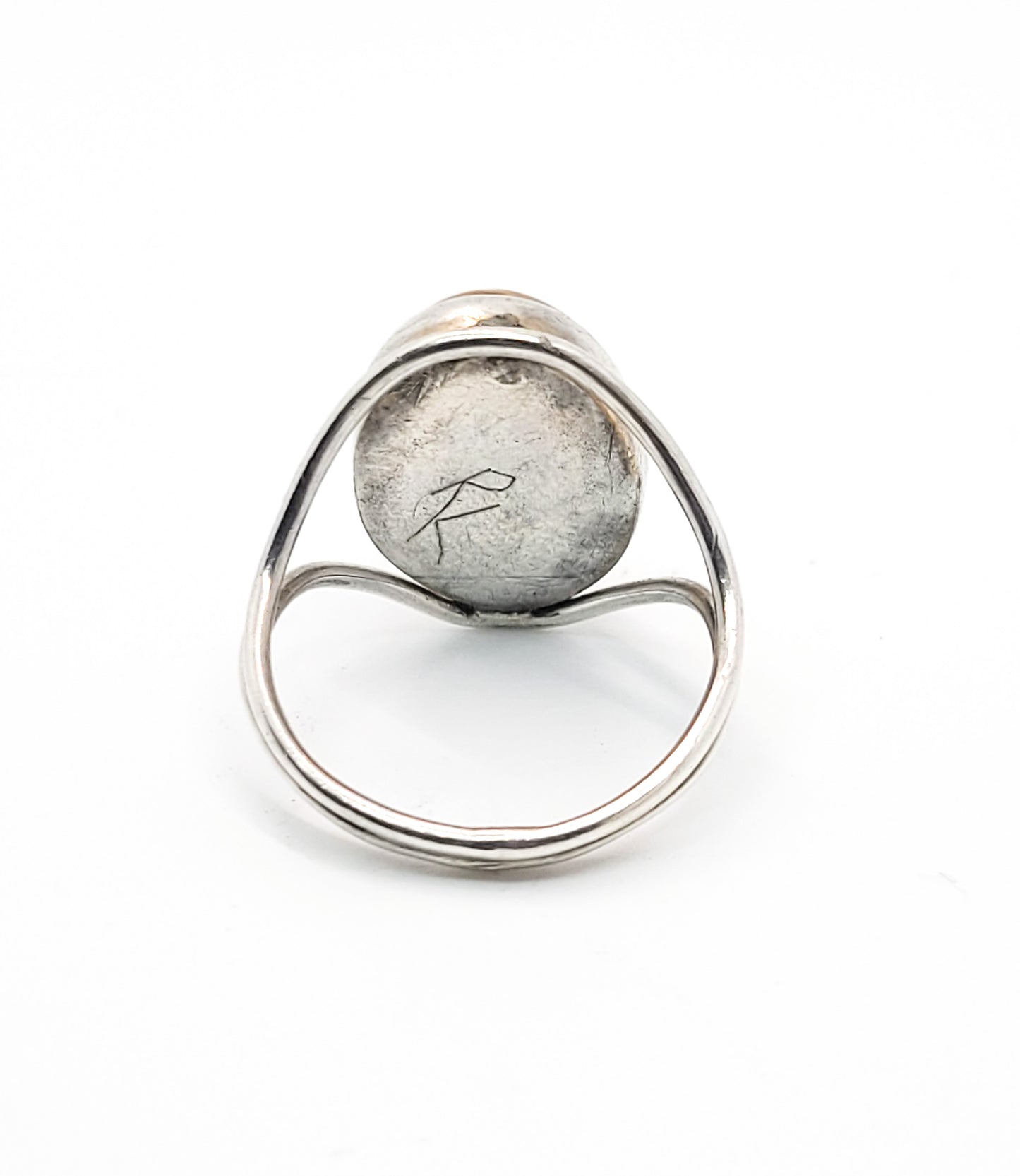 RK Native American picture Jasper split shank vintage sterling silver ring size 8