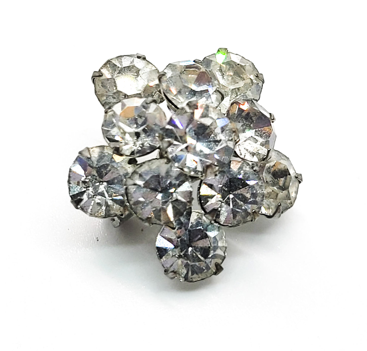 Bright clear rhinestone dimentional mid century flower vintage brooch