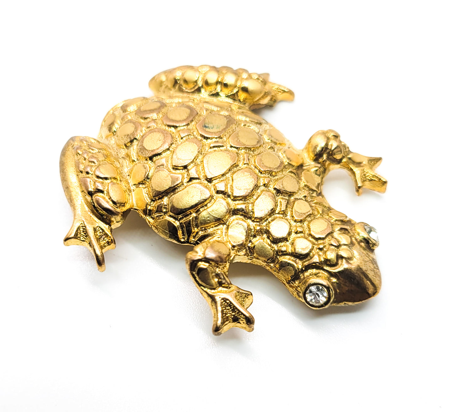 Don Lin signed gold tone rhinestone vintage frog brooch