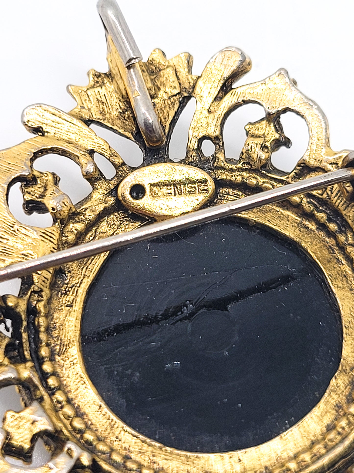 Denise moroccan style black and gold glass tassel rhinestone vintage brooch pendant