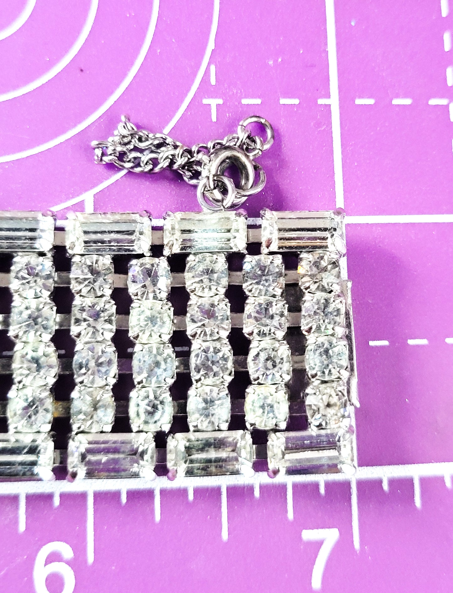 Large 6 row clear rhinestone mid century vintage cuff statement bracelet