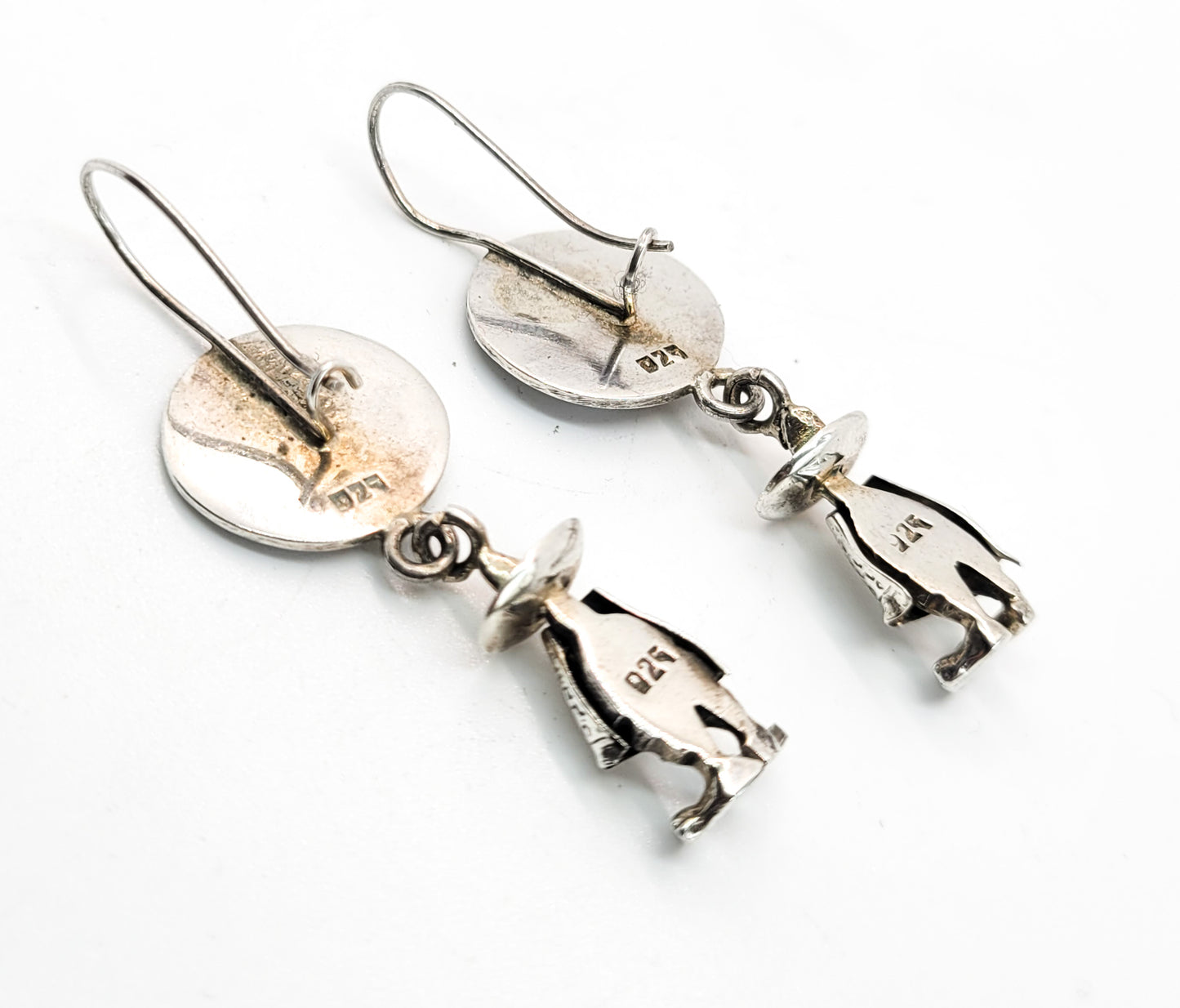 Aztec Mexica calendar sombrero Mexican vintage sterling silver drop earrings