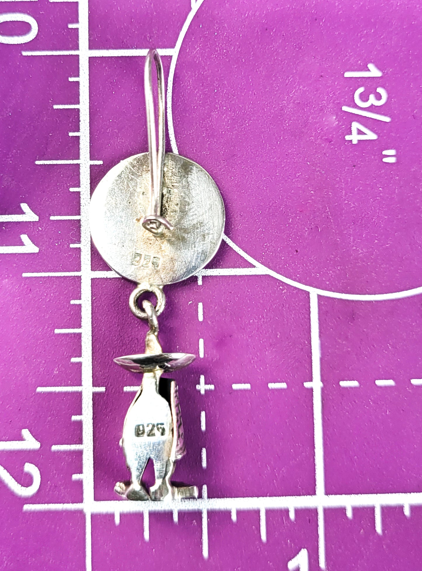 Aztec Mexica calendar sombrero Mexican vintage sterling silver drop earrings