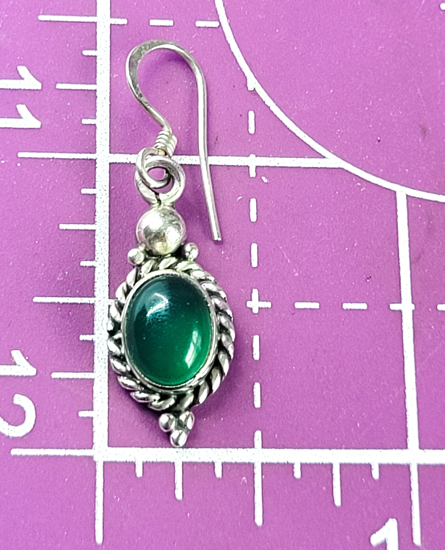 Green Chalcedony Balinese tribal sterling silver drop earrings