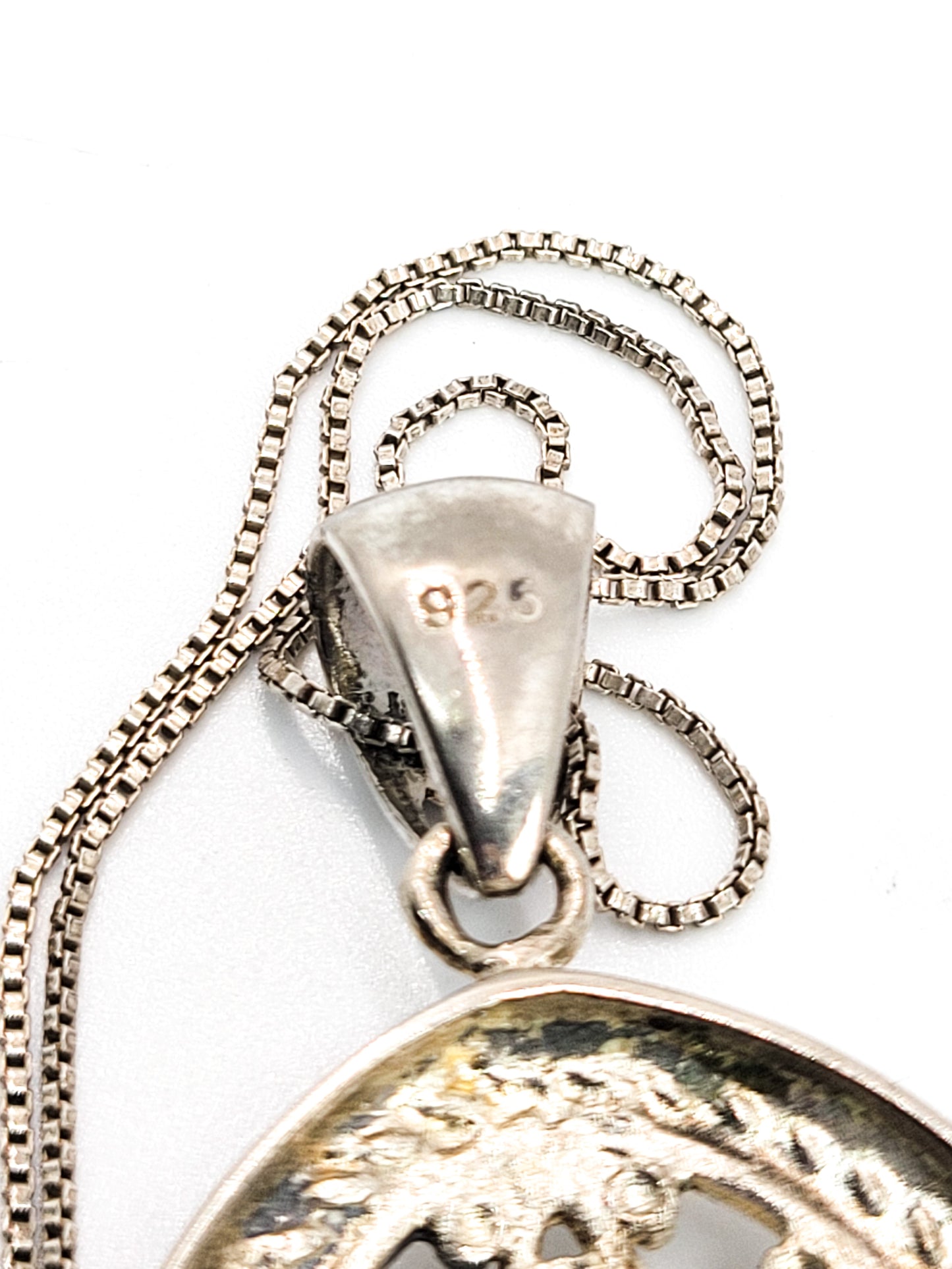 Mystic Topaz sterling silver plated open work tribal Balinese pendant necklace