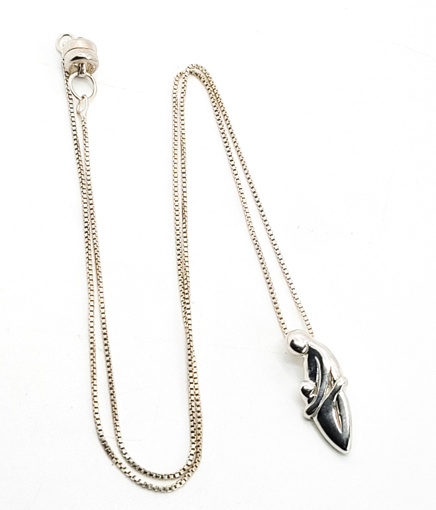 Mother and Child hugging magnetic clasp sterling silver pendant necklace