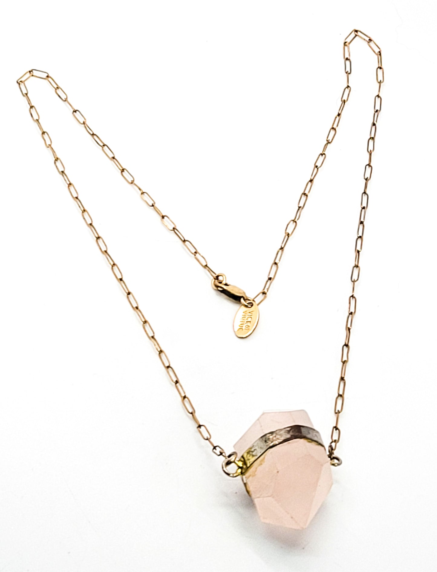 Vice and Virtue 14k gold filled Double terminated Rose Quartz pendant necklace
