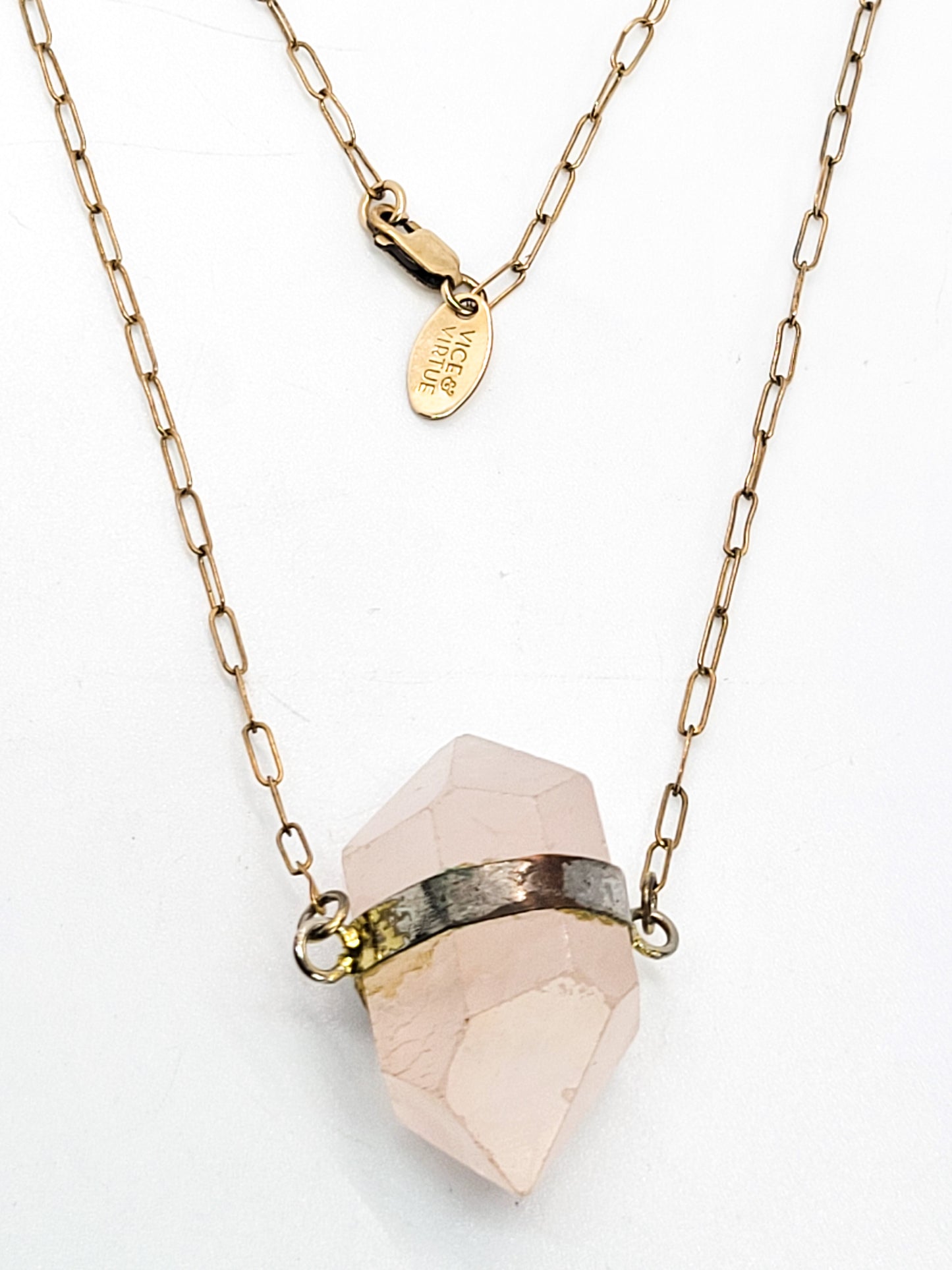 Vice and Virtue 14k gold filled Double terminated Rose Quartz pendant necklace