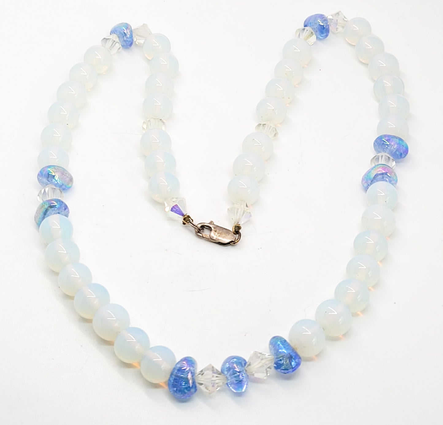 Blue angel aura quartz opalite glass sterling silver beaded necklace