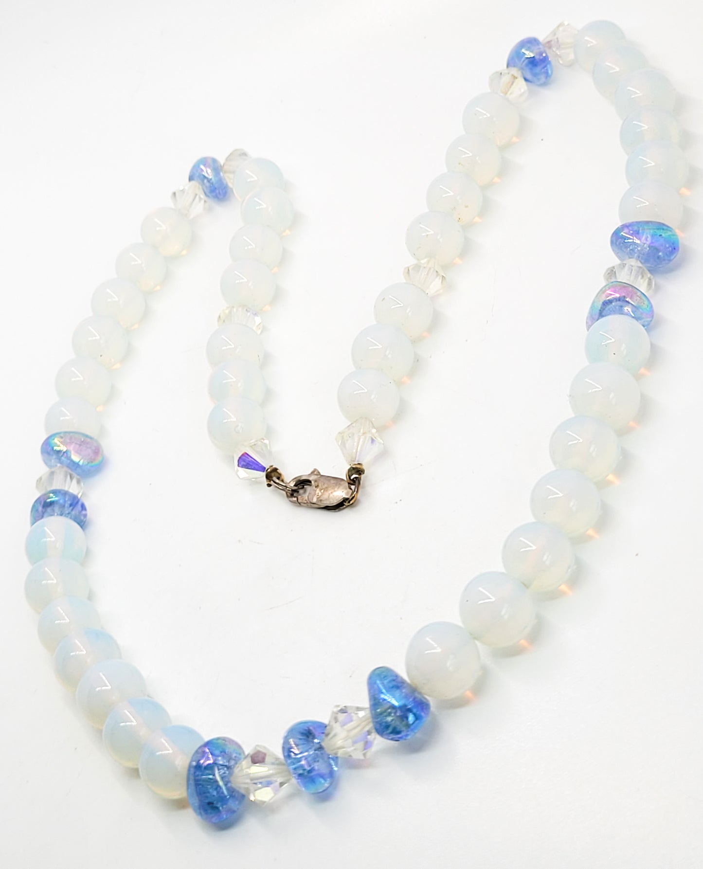 Blue angel aura quartz opalite glass sterling silver beaded necklace